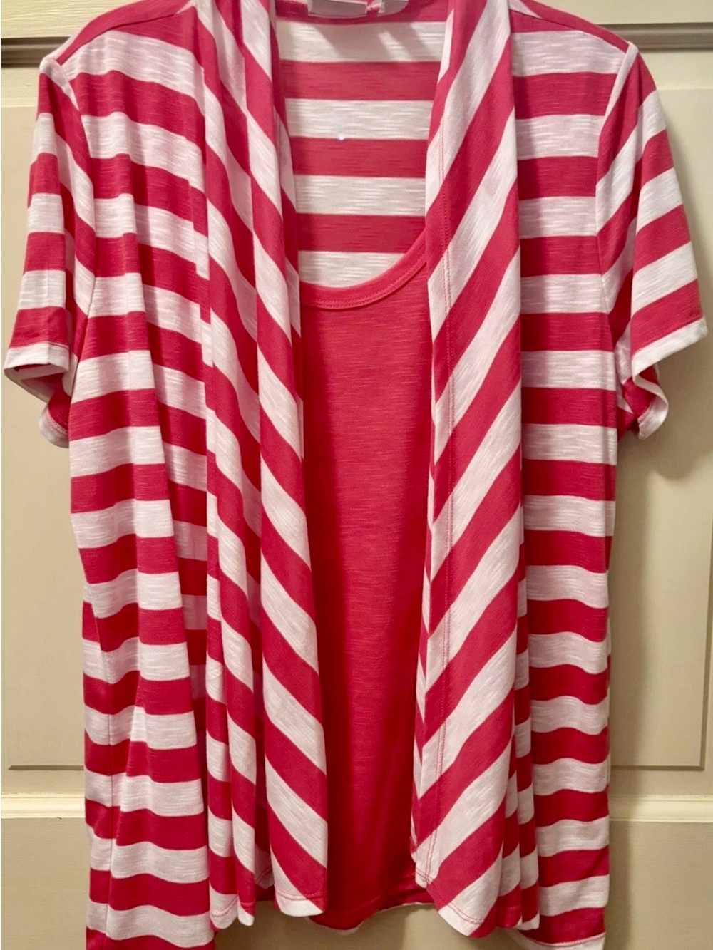Kim Rogers Coral and White Striped Open-Front Top